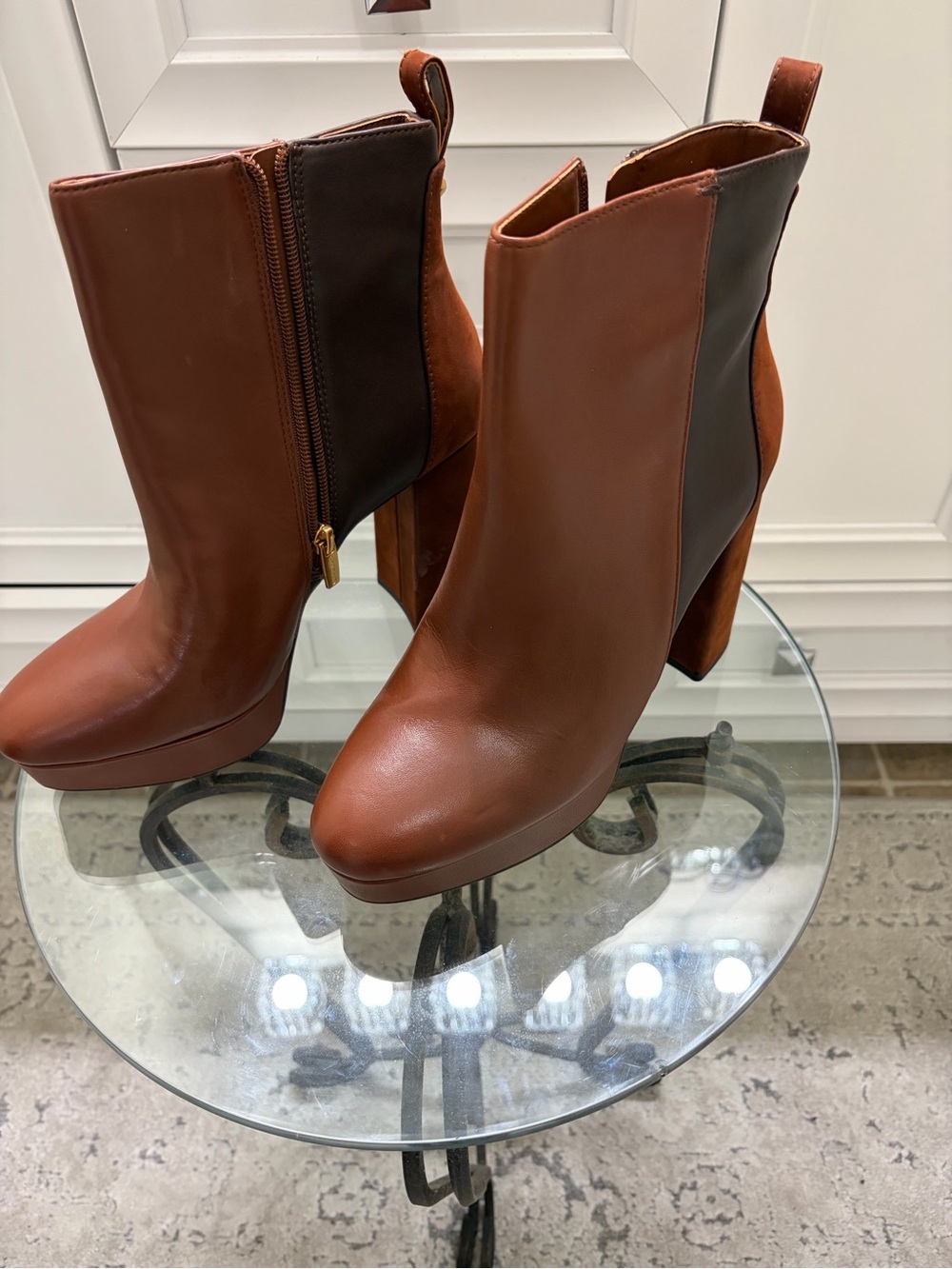 Vince Camuto Platform Ankle Boots Cognac Brown Size 9